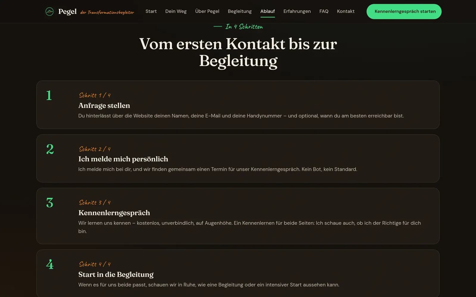 Seite Ablauf: vier Schritte vom ersten Kontakt bis zur Begleitung